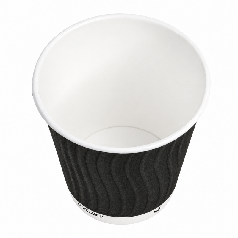 Gobelet carton double paroi noir, vue plongeante sur la doublure intérieure