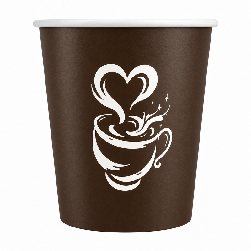 Gobelet carton Barista brun à motif tasse, vue de face